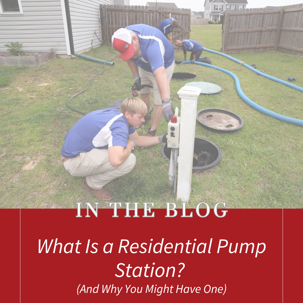 Residential septic pump station showing the effluent pump, control panel, off float, on float, and high-level alarm float.